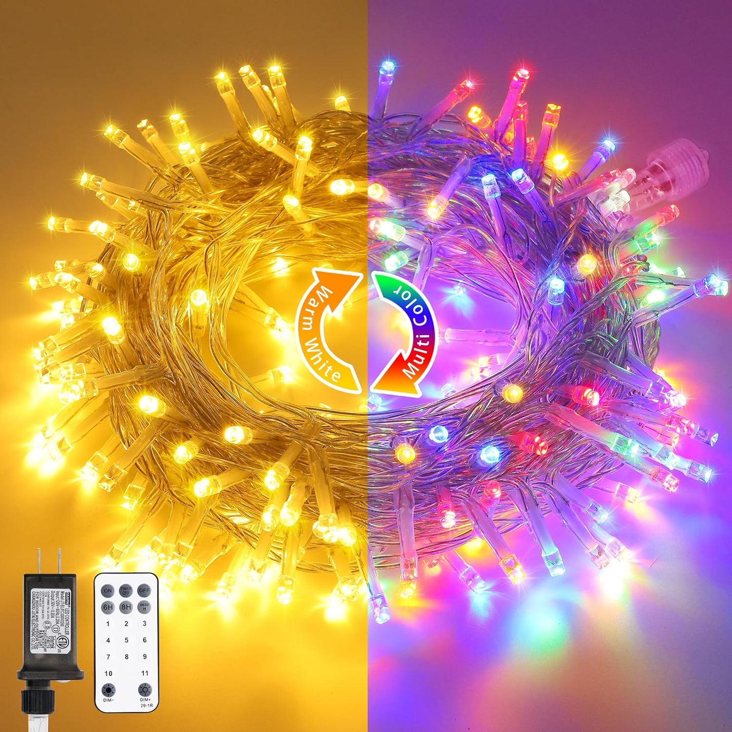 JMEXSUSS 200 LED Christmas String Lights Outdoor Waterproof, 66ft Color Changing String Lights Plug in, Warm White & Multicolor Christmas Lights for Trees Yard Wedding Xmas Party