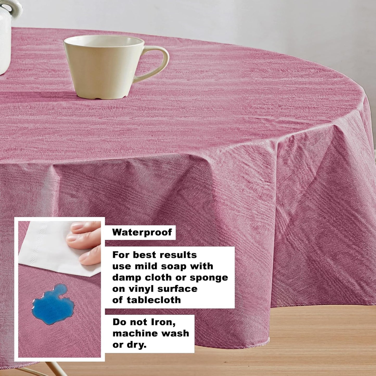 Newbridge Vinyl Flannel Backed Tablecloth, 60 x 84 Inch Oval, Burgundy Moire Wavy Solid Design, Heavyweight Indoor Outdoor Waterproof Table Cover, Easy Care Wipe Clean