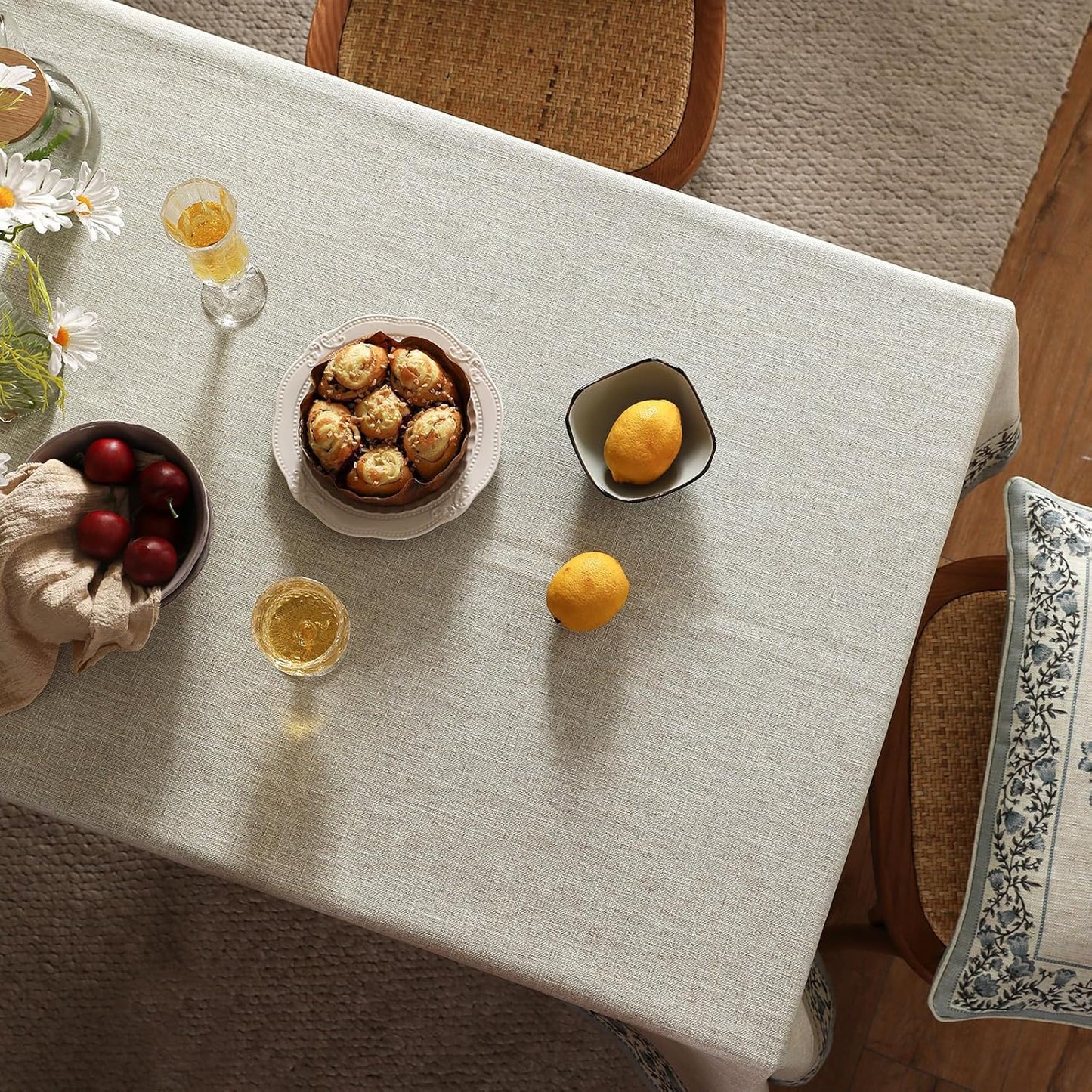 ISAENNE Designer Vintage Linen Elegant Extra Long Table Cloth Rectangular,Chinoiserie Floral Tablecloth,Durable Decor Table Cover for Dining Thanksgiving Kitchen Party,67"*118"-Segerman B