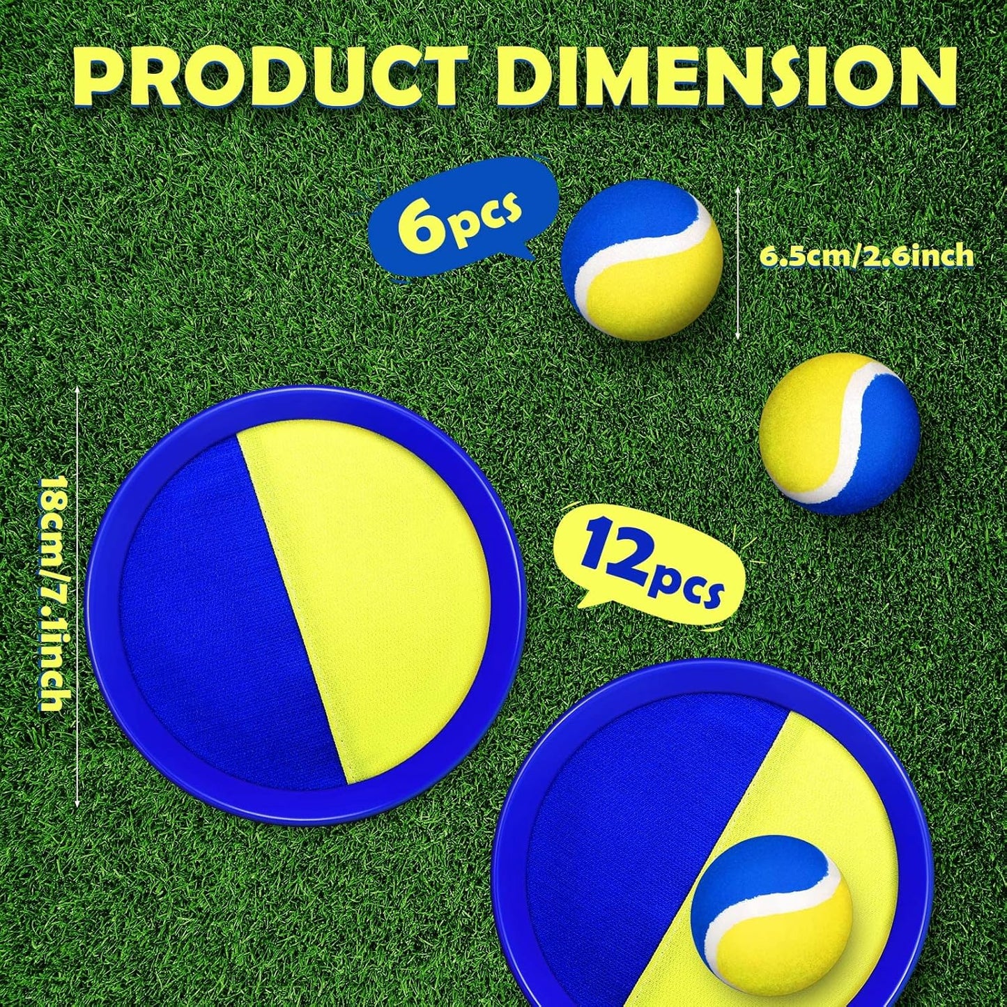 Charniol Kids Toys Toss and Catch Game Set 12 Paddles 6 Balls Beach Game Outdoor Ball Sports Games Toss and Catch Ball Set with Paddles Ball Nylon Catch Toys for Kids Adults