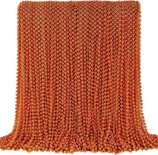 SHAOQINLIN 144 PCS Orange Bead Necklace, Orange Mardi Gras Beads, Halloween Necklaces, 33 Inch Party Beads Necklace Round Beaded Necklace for Mardi Gras, Christmas, Halloween