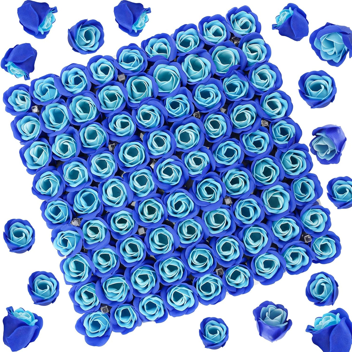 81PCS Soap Flower, Roses Rosas Floral Shaped Scented Bath Body Shower Petals Bouquet for Her, Valentine's Day, Wedding, Birthday, Mothers Day, Party Favor Gift Idea (Light + Dark Blue)