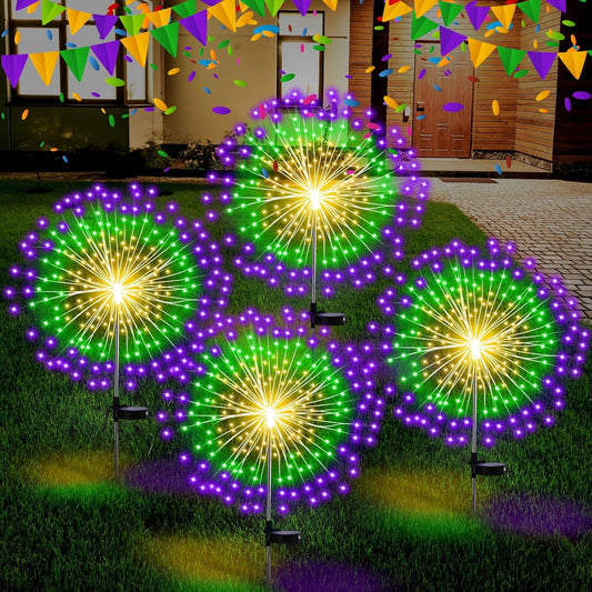 4 Pack Christmas Solar Firework Lights Decorations Garden Pathway Solar Power Light Stake Waterproof Landscape Lamp with 180 LED 8 Modes for Christmas Party Decoration(Green, Yellow, Purple)