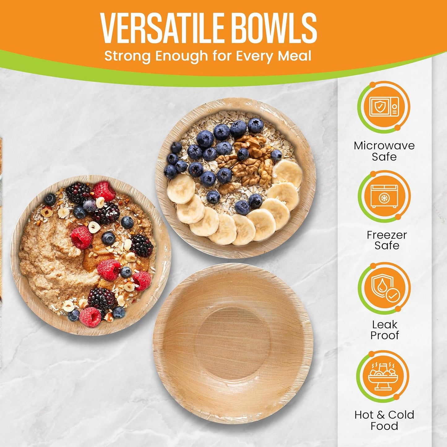 Raj Disposable Palm Leaf Bowls (50 Count, 6" Bowls) Strong Bowl Like Bamboo Party Bowl - Decorative Compostable Tableware for Lunch, Dinner, Birthday, Outdoor, BBQ, Picnic, Parties