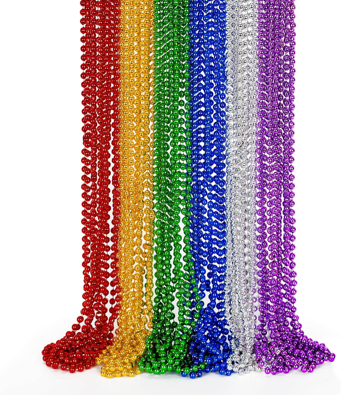 Mardi Gras Beads, 24PCS Metallic Colorful Bead Necklace Party Favors, 6 Kinds of 33" Beaded Necklace Costume Women Men Stuff, Festival Parade Throw Accessories for Wedding Birthday Celebrations