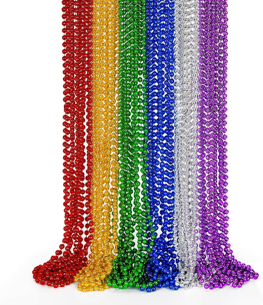 Mardi Gras Beads, 24PCS Metallic Colorful Bead Necklace Party Favors, 6 Kinds of 33" Beaded Necklace Costume Women Men Stuff, Festival Parade Throw Accessories for Wedding Birthday Celebrations