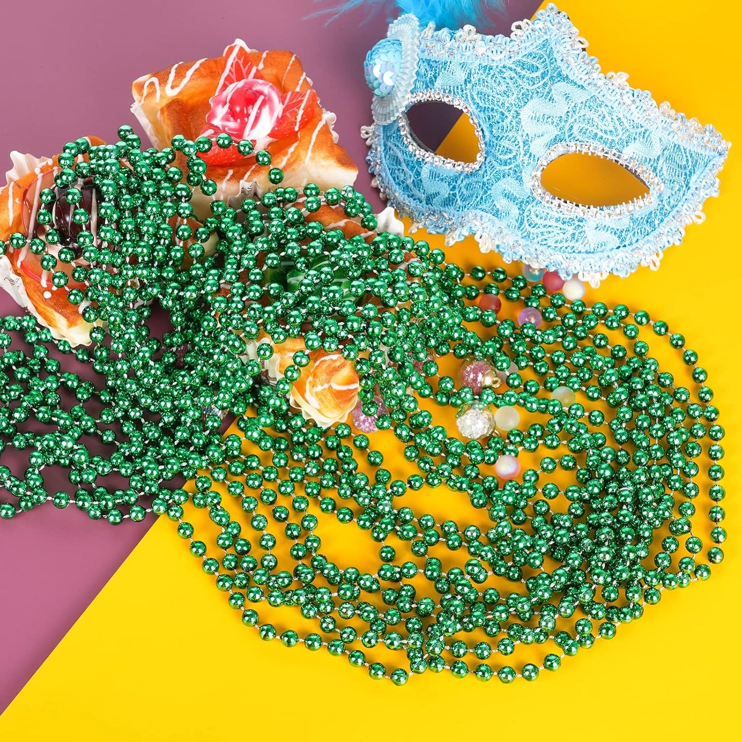 YAXINRUI 24 PCS St. Patricks Day Necklaces, Green Mardi Gras Christmas Bead Necklaces, 33" St. Patrick's Day Green Beads St. Patricks Day Accessories for Mardi Gras, St. Patricks Day Party Favors