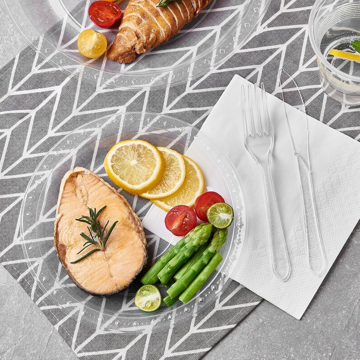 FULING 175 PCS Clear Party Supplies Disposable Dinnerware Set Plastic Plates and Paper Napkins Cups Silverware Serve 25 Sets for Birthday Bridal Shower Wedding Engagement Graduation Parties