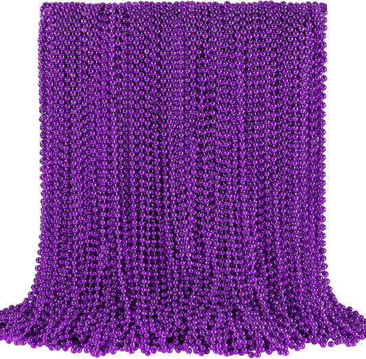 SHAOQINLIN 144 PCS Purple Mardi Gras Beads, 33'' Metallic Purple Bead Necklace Halloween Beaded Necklaces Party Beads for Carnival, Halloween, Christmas, Masquerade Party Favors