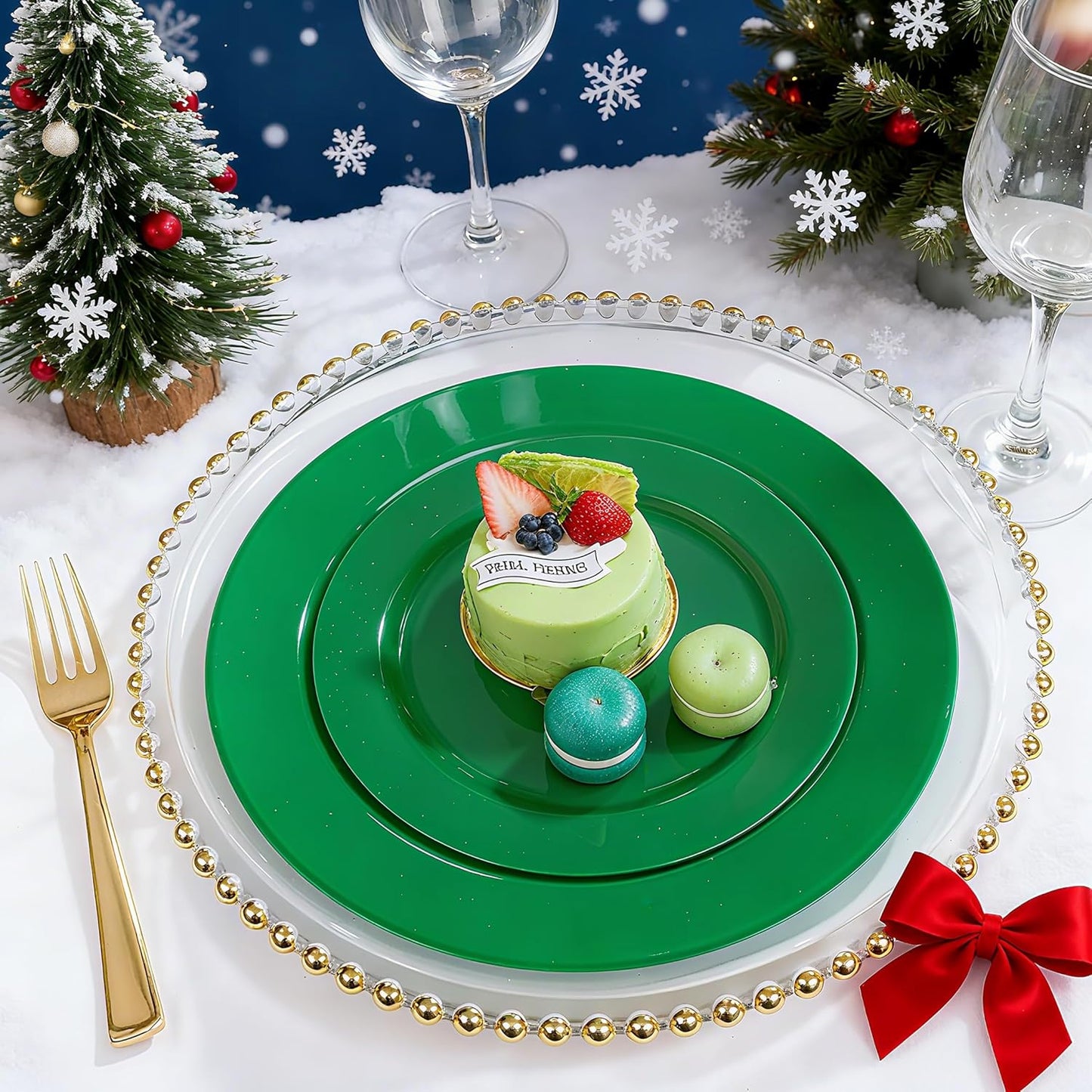 FLOWERCAT 60PCS Green Plates & Christmas Plates - Heavy Duty Dark Green plates Disposable for St. Patrick's Party &Christmas- Include 30PCS 10.25" Dinner Plates & 30PCS 7.5" Dessert Plates