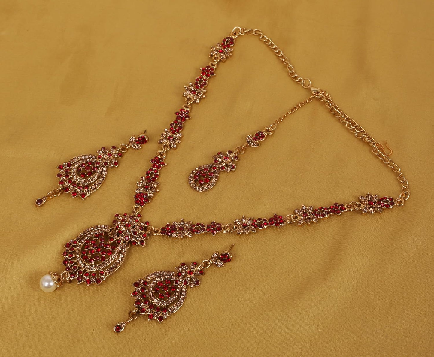 Touchstone Indian jewelry sets for women maang tikka wedding guest gold necklace bollywood jewellery set pageant elegant prom bride accessories western crystal chunky rhinestone necklaces