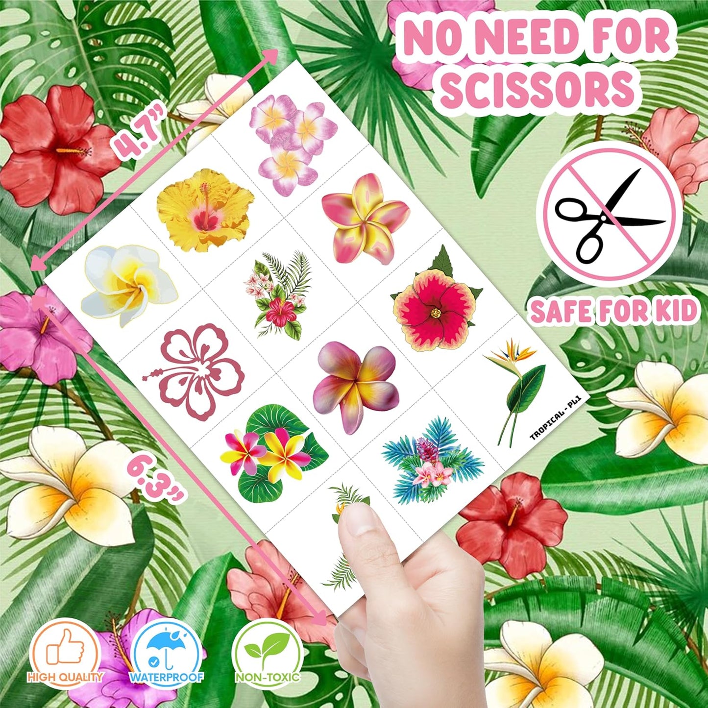 96 PCS Tropical Flower Hawaiian Pre-Cut Temporary Themed Birthday Favors Supplies Décor Cute Luau Gifts For Game Boys Girls Classroom School (Normal)