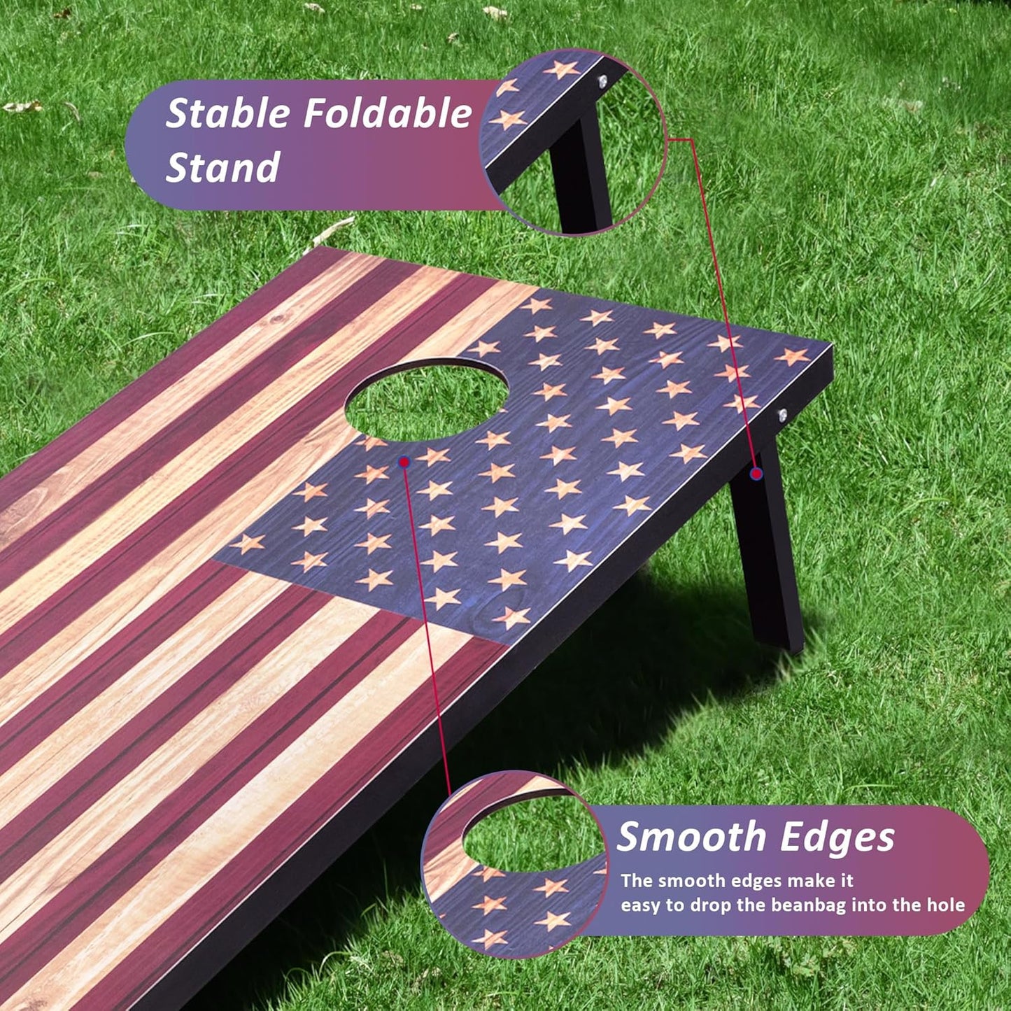 Cornhole Set, Regulation/Tailgate Size Cornhole Boards with 8 Bean Bags and Carrying Case, 4x2/3x2 Corn Hole Outdoor Game Toss Board for Adults Outside Activities