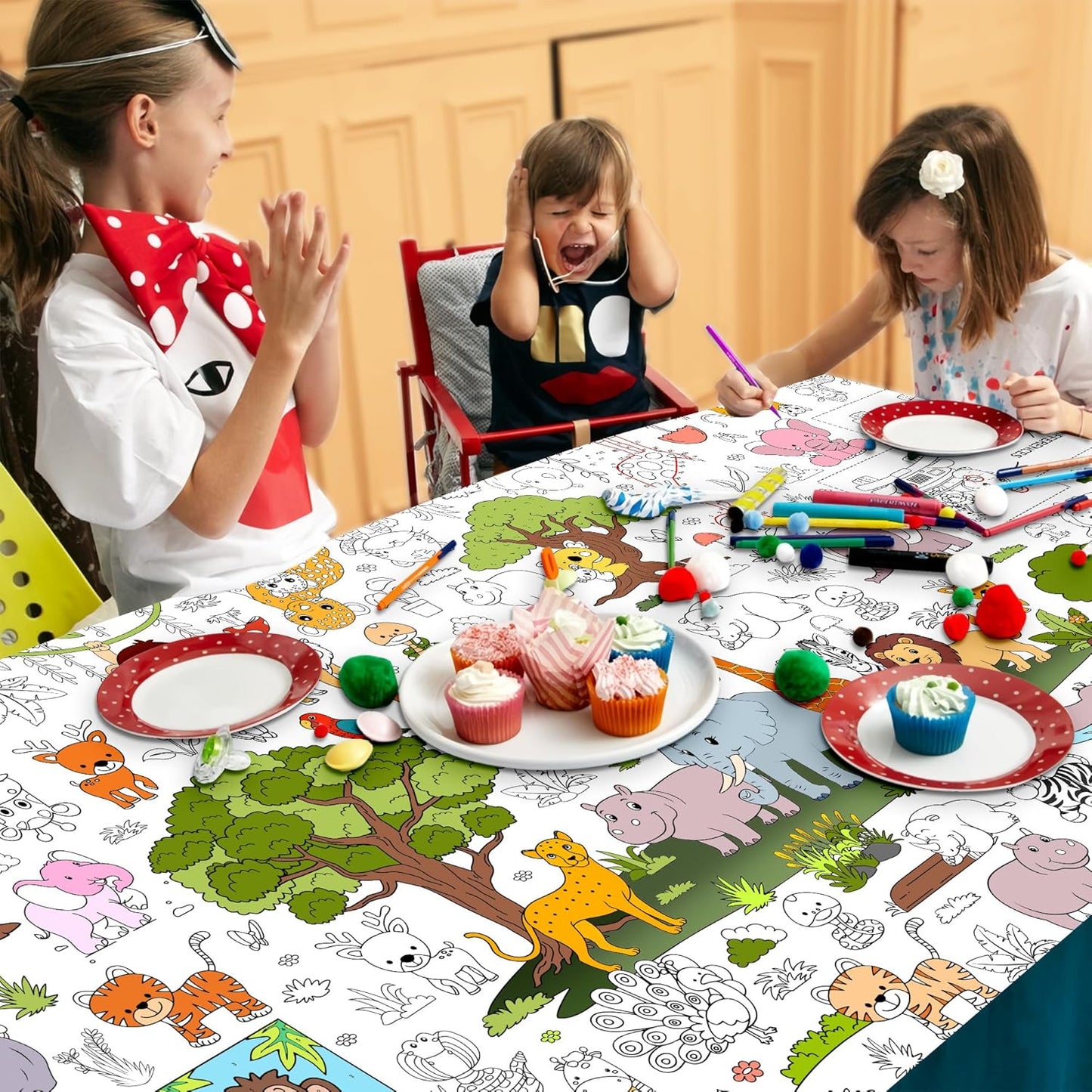 Wild Coloring Tablecloth for Kids, Jumbo 30x72 Inch Poster with Jungle Animals, Leaves, Safari Scenes, Perfect for Wild Party Games, Jungle Decorations, Classroom Fun, Celebration Supplies