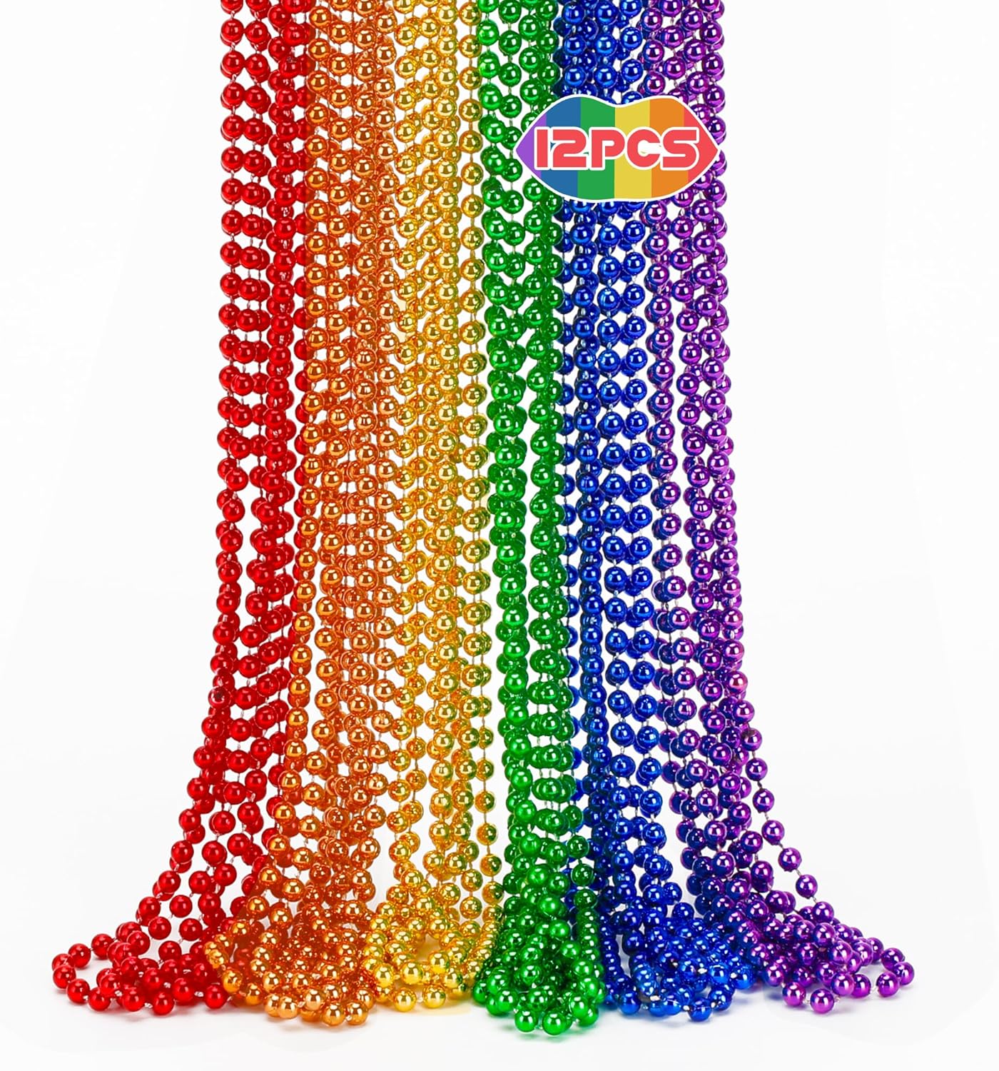12PCS Pride Accessories, Pride LGBTQ Beads Necklace Stuff, Metallic 6 Kinds of Rainbow Necklace Bulk, Gay Lesbian LGBT Costumes Decorations for Pride Month Parade Throws Party Favors