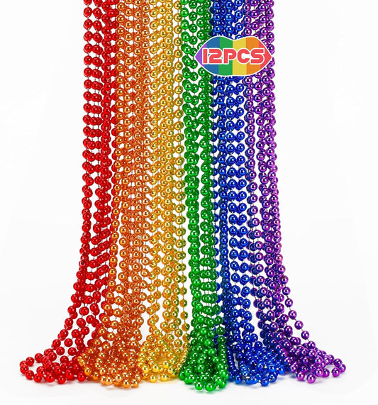 12PCS Pride Accessories, Pride LGBTQ Beads Necklace Stuff, Metallic 6 Kinds of Rainbow Necklace Bulk, Gay Lesbian LGBT Costumes Decorations for Pride Month Parade Throws Party Favors