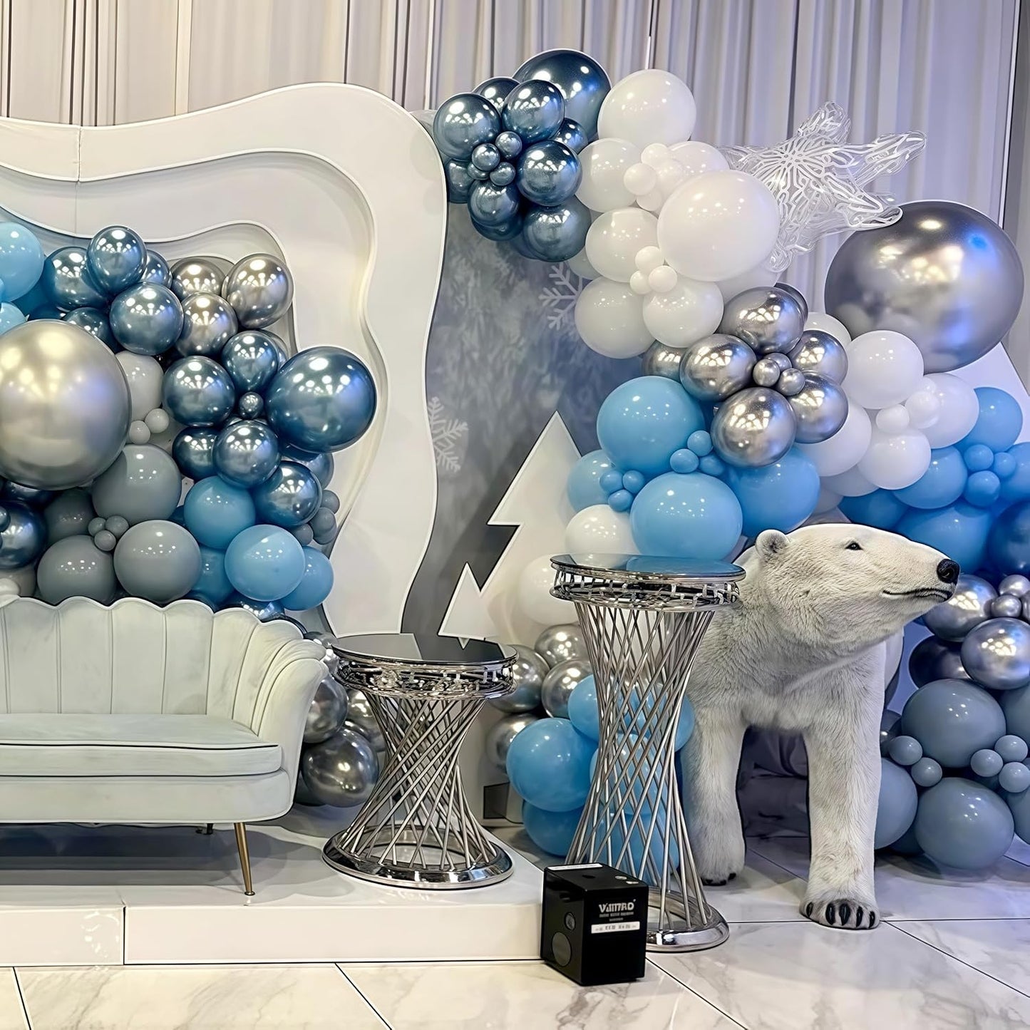 60 Pcs Baby Blue and Silver Balloons, 12 Inch Light Blue Dusty Pale Blue White Latex Balloons with Chrome Metallic Silver Party Balloons for Boys Baby Shower Baptism Winter Birthday Party Decorations