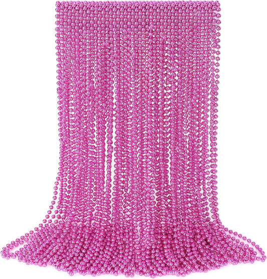 30PCS Bead Necklace, 33" Breast Cancer Awareness Accessories Bead Necklaces Bulk, Mardi Gras Beads Necklace, Festival Parade Throw Accessories for Wedding Birthday Gender Reveal Party Events Supplies