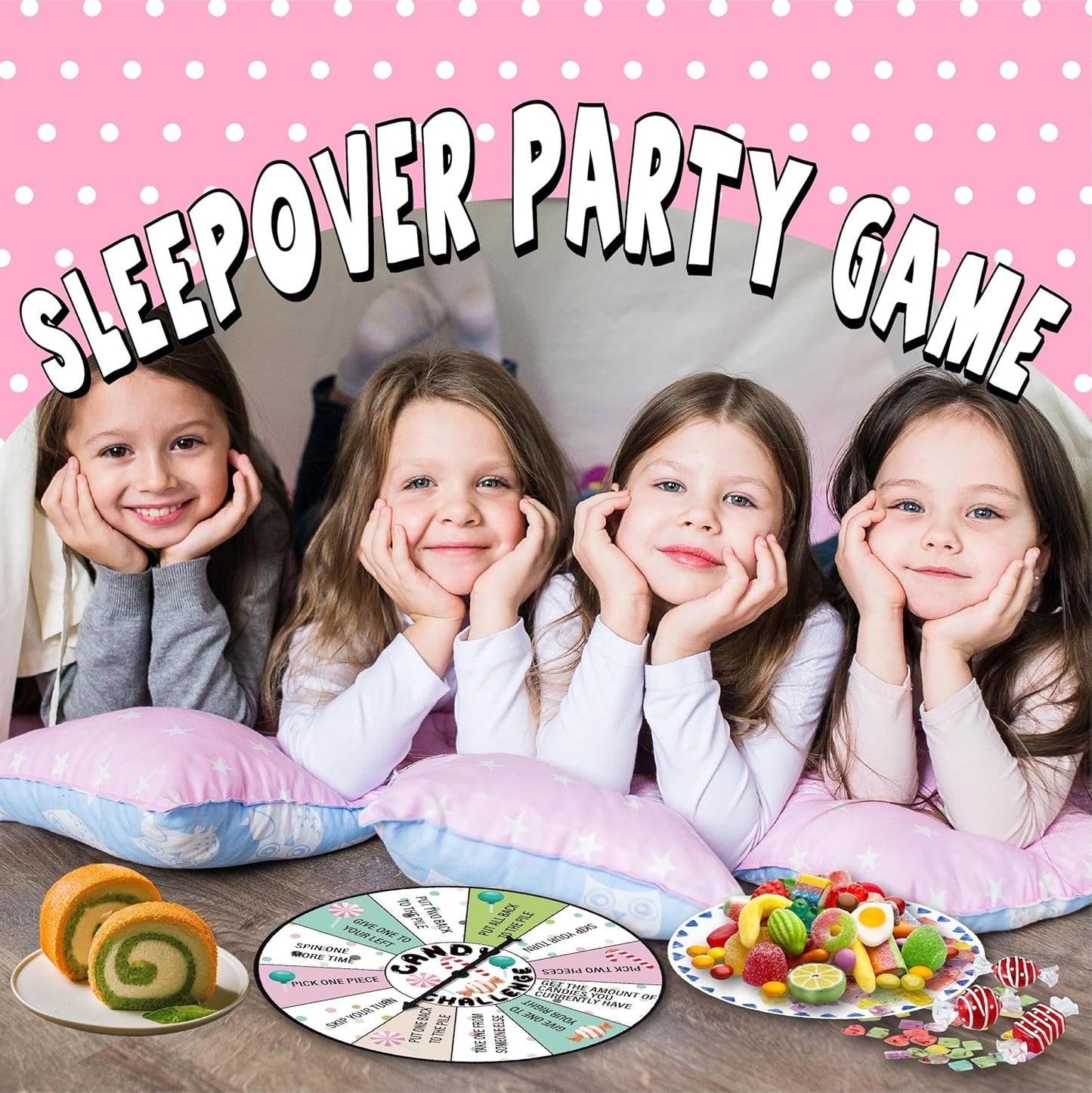 HyDren Candy Challenge Game Spinner for Sleepover Party Spa Slumber Party Supplies Girls Pajama Spa Birthday Meeting Favors for Girls Kids