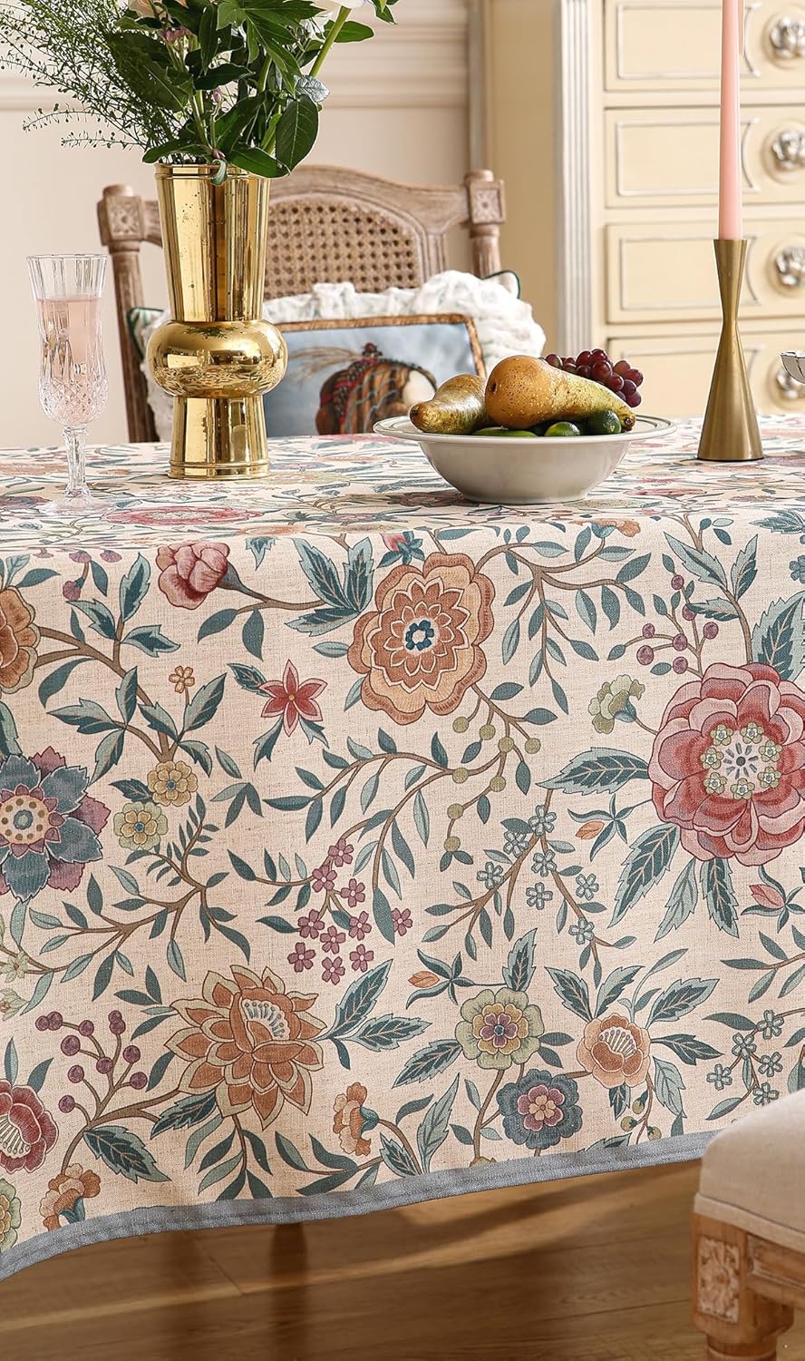 Designer Vintage Linen Rectangle Extra Long Tablecloth,William Morris Floral Colorful Pattern Table Cloth,Decor Table Cover for Kitchen,Dining,Thanksgiving,67"*118"-Flowershadow a
