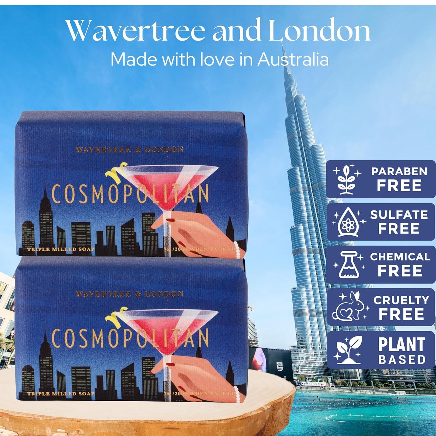 Wavertree & London Cosmopolitan Scented Natural Soap (2 Bars), 7oz Moisturizing French Triple Milled Soap Bars enriched with shea butter - Pure Plant Based Bath & Body Bars for All Skin Types