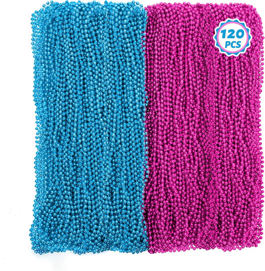120 PCS Baby Gender Reveal Beads, 33'' Gender Reveal Necklace Decorations, Pink and Blue Round Bead Necklaces Bulk for Team Boy Team Girl, Creative Baby Gender Reveal Party Supplies Accessories