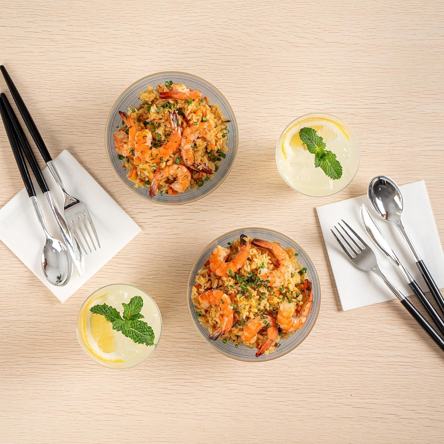 Restaurantware Plastic Bowls 100 Pcs 16 oz Gold Rimmed Disposable Soup Bowls Heavy-Duty Blue Translucent Rippled Dinnerware Containers for Party, Desserts, Salads, Snacks, and Catering