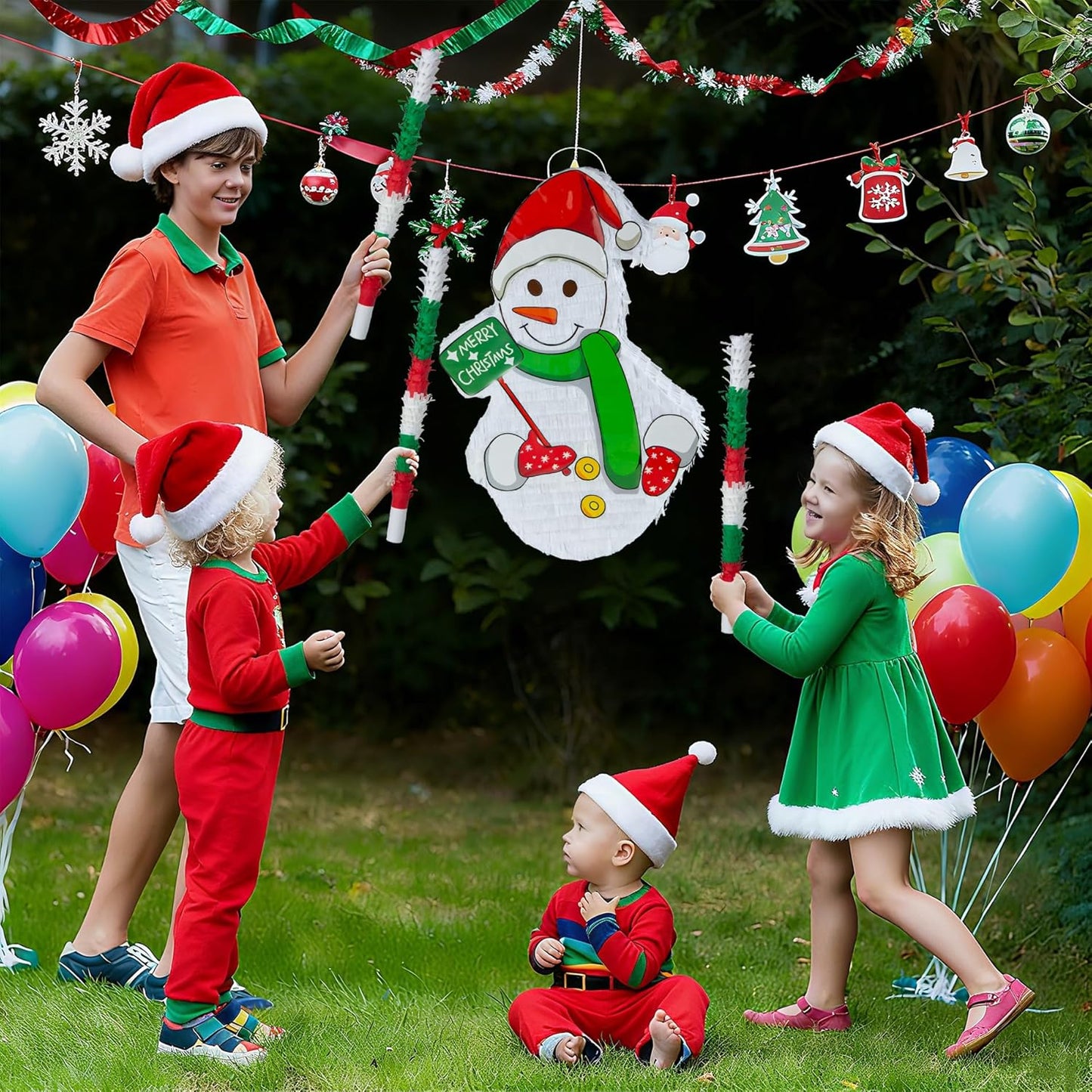 PCFING 21.6 Inch Christmas Snowman Piñata with 30 Inch Piñata Stick Blindfold Confetti for Boy Girl Adults Xmas Party Game Decorations