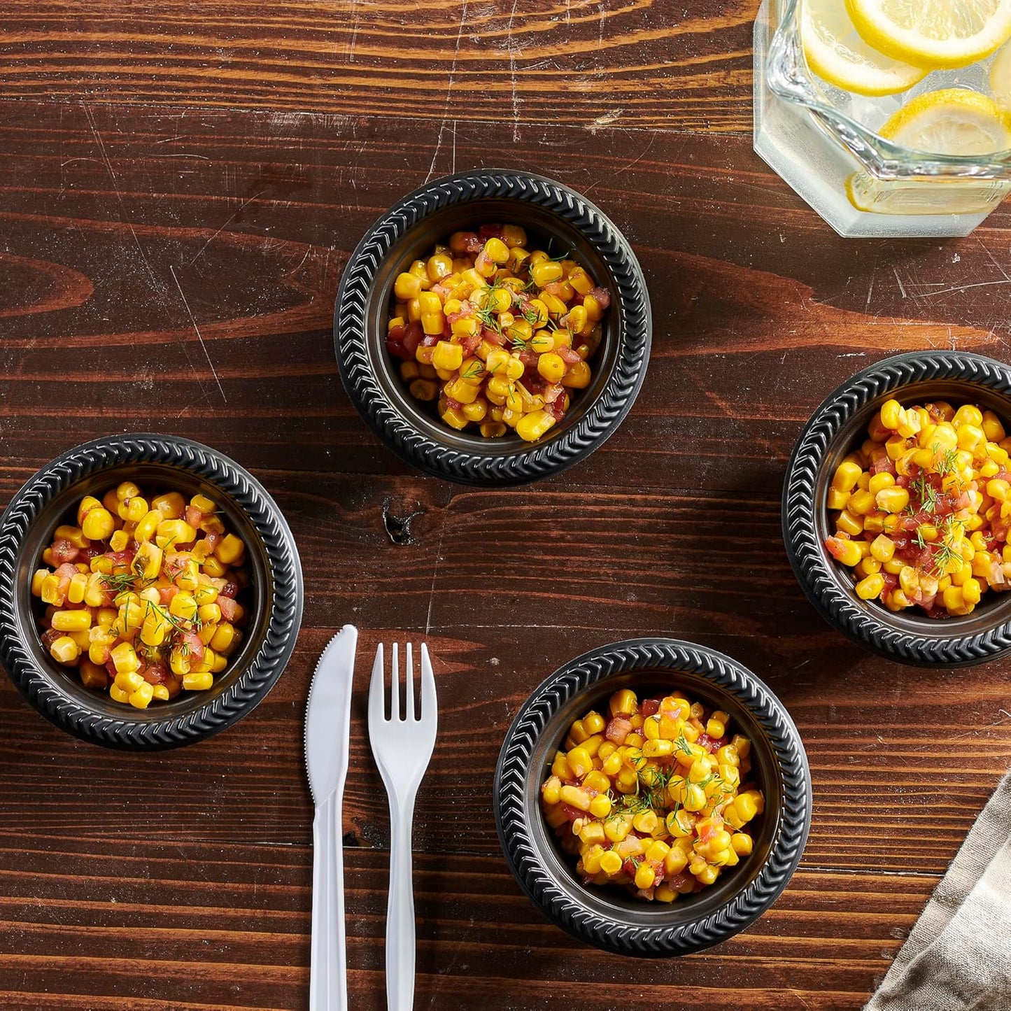 PLASTICPRO 400 PCS Black Plastic Bowls Light Weight 5 oz Small Plastic Soup Bowls Black Salad Dessert Plates Disposable for Party and Wedding