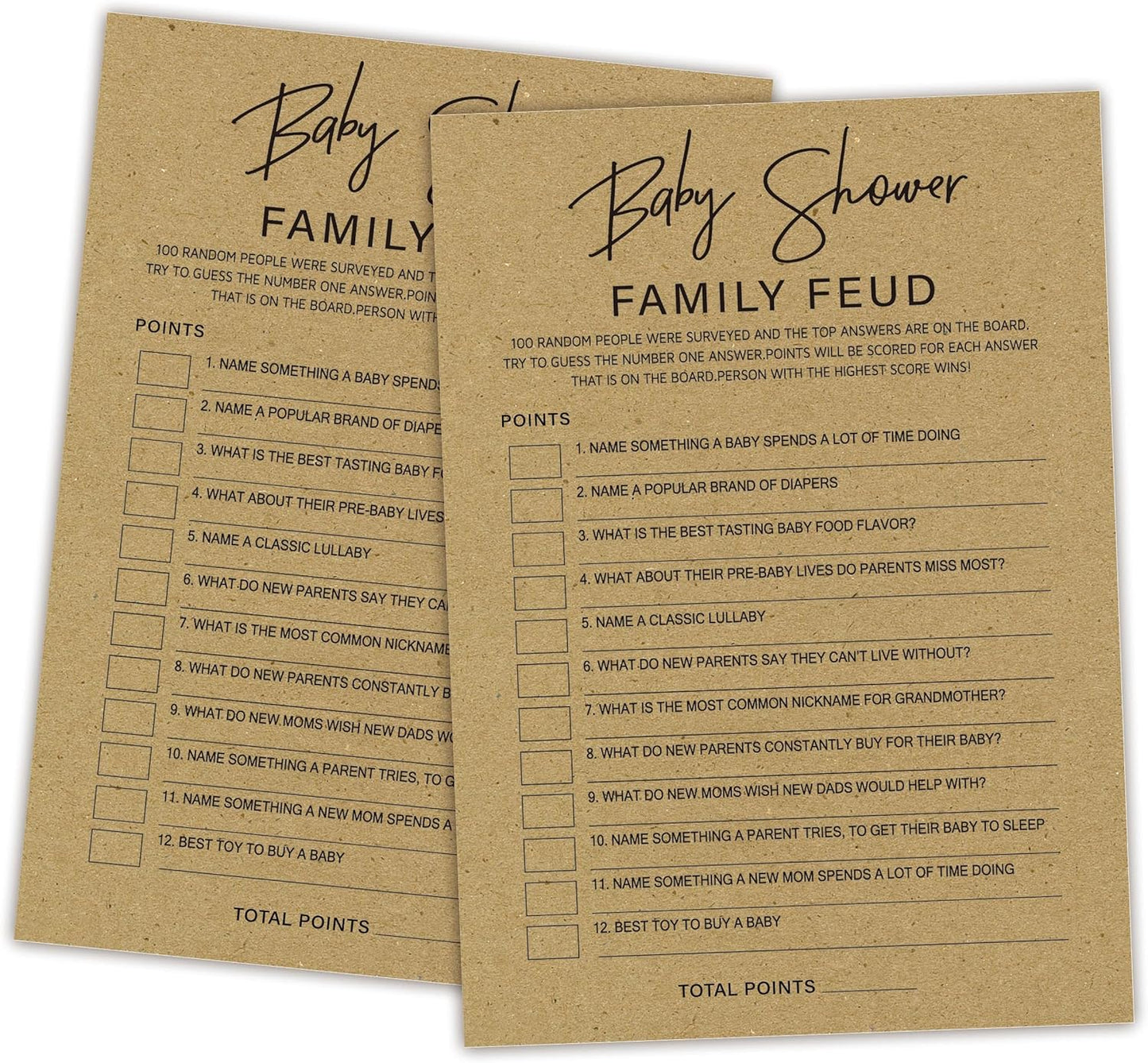 Family Feud Baby Shower Game - Pack of 30 Cards & Answer Key, Gender Neutral Decorations & Supplies
