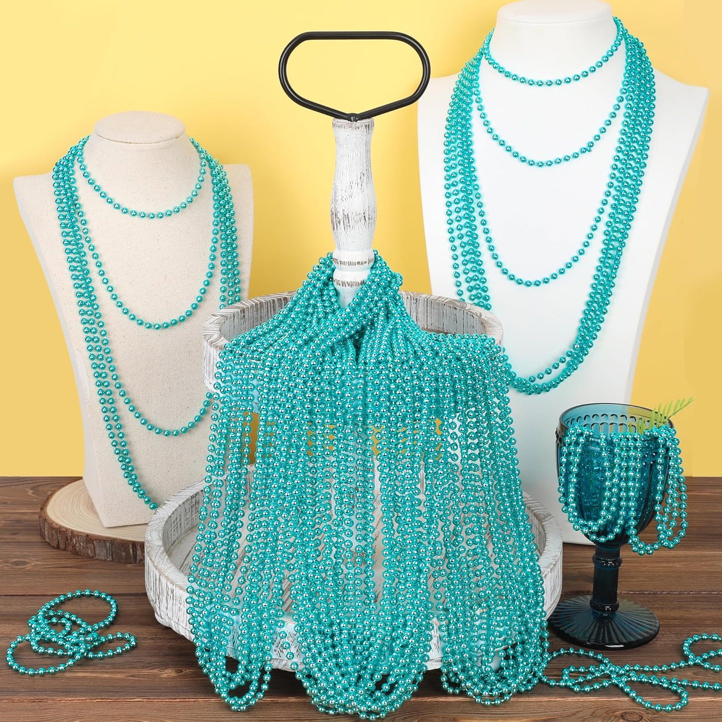 30PCS Mardi Gras Beads, Metallic Teal Blue Bead Necklace, 33" Mardi Gras Necklace Party Favors Stuff, Festival Parade Throw Accessories for Gender Reveal Wedding Birthday Party Supplies Decor
