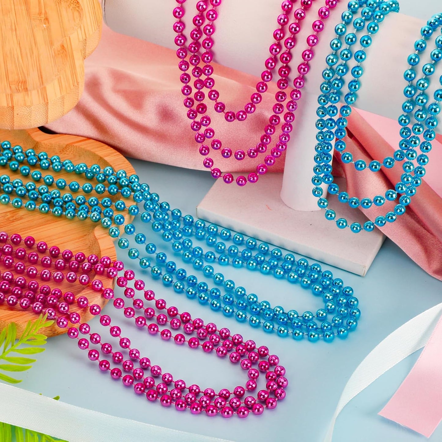 Gender Reveal Beads Decorations, 12PCS Pink Blue Gender Reveal Necklaces, 33" Round Beads Necklace Baby Gender Reveal Ideas, Boy or Girl Gender Reveal Party Accessories Sets Celebrations Decorations