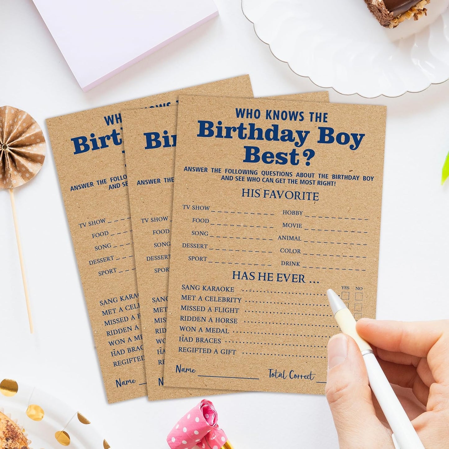 Who Knows The Birthday Boy Best Game Cards - Birthday Sleepover Party Supplies Activity Decorations for The Boy Card Game 5x7 Inch Set of 25 Cards (Double-Sided) - A01