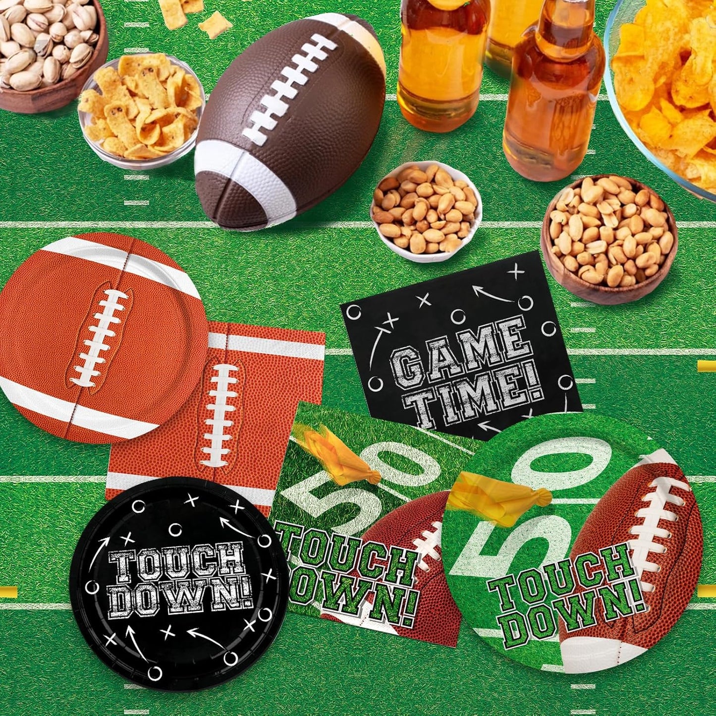 Football Party Decorations Kit for 24: Football Party Supplies Set with Plates, Dessert Plates, Napkins, Cups, Banner & Touchdown Tablecloth - for Football Tailgate Party Decorations