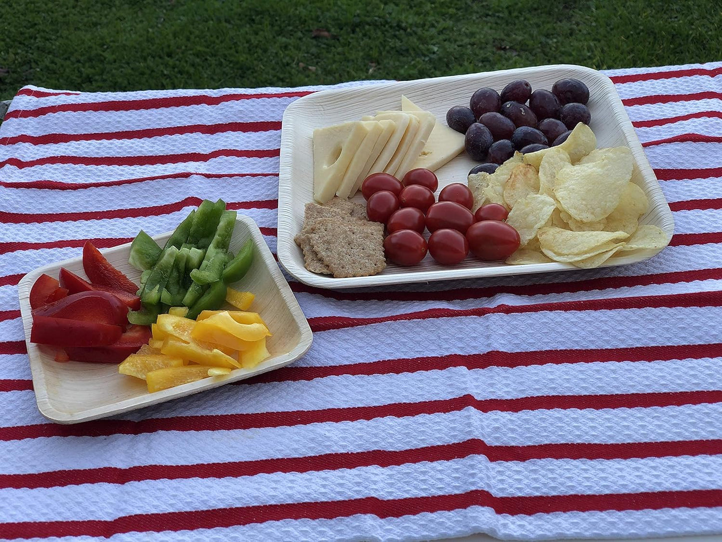 Raj Palm Leaf Plates Plates like Bamboo plates Disposable, Decorative Compostable Tableware for wedding, Lunch, Dinner, Birthday, Camping, Outdoor BBQ, Picnic (9.5"x50 7"x50 (100 Pack))