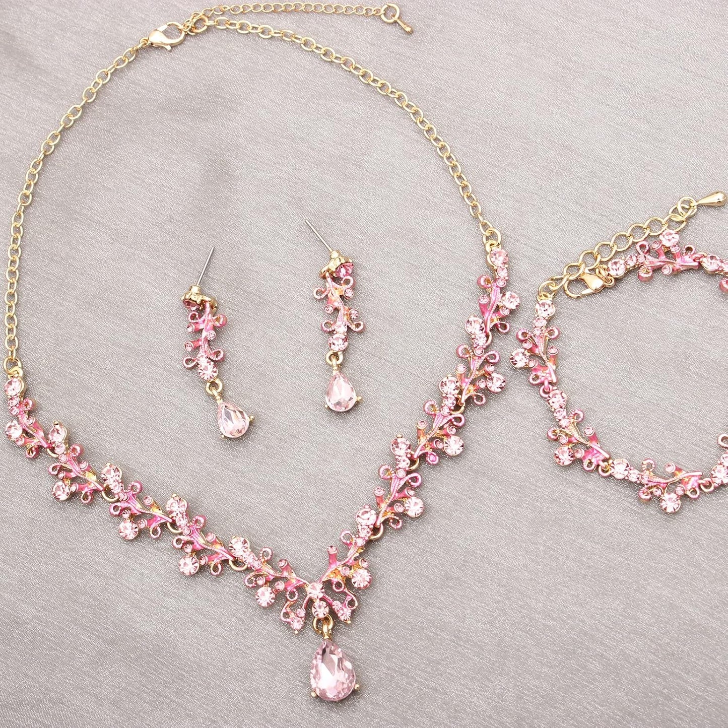 3Pcs Austrian Crystal Jewelry Set for Women, Necklace Dangle Earrings Link Bracelet Jewelry Set with Gold/Platinum/Gun Plated, Wedding Party Jewelry for Bridal Bridesmaid