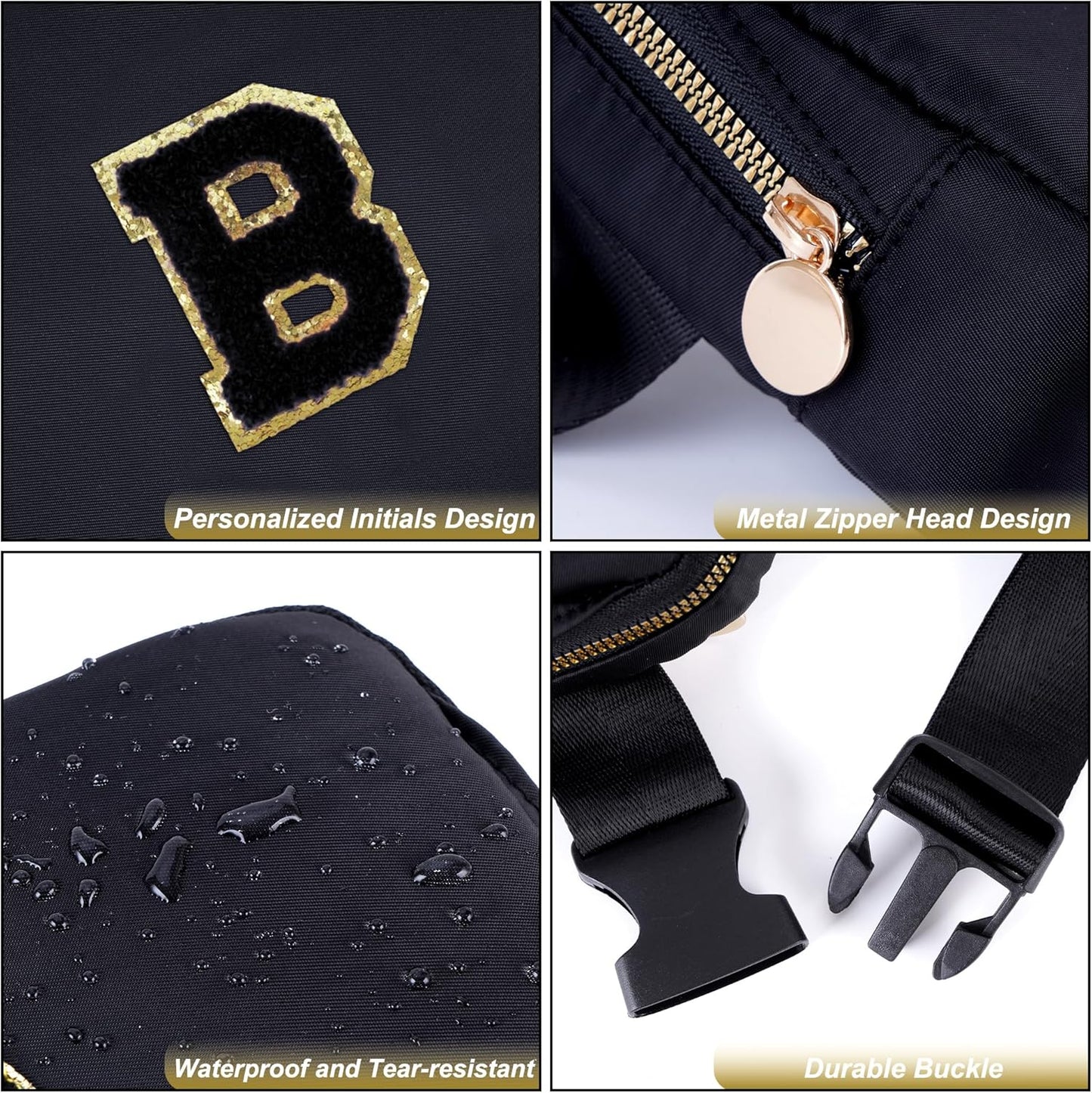 Bridesmaid Gifts Wedding Day - Bridesmaid Proposal Gift,Bridal Shower Gifts,Maid of Honor Gifts,Bachelorette Party Decorations Favors,Initial Belt Bag Crossbody Bag Fanny Pack | Black,Black B