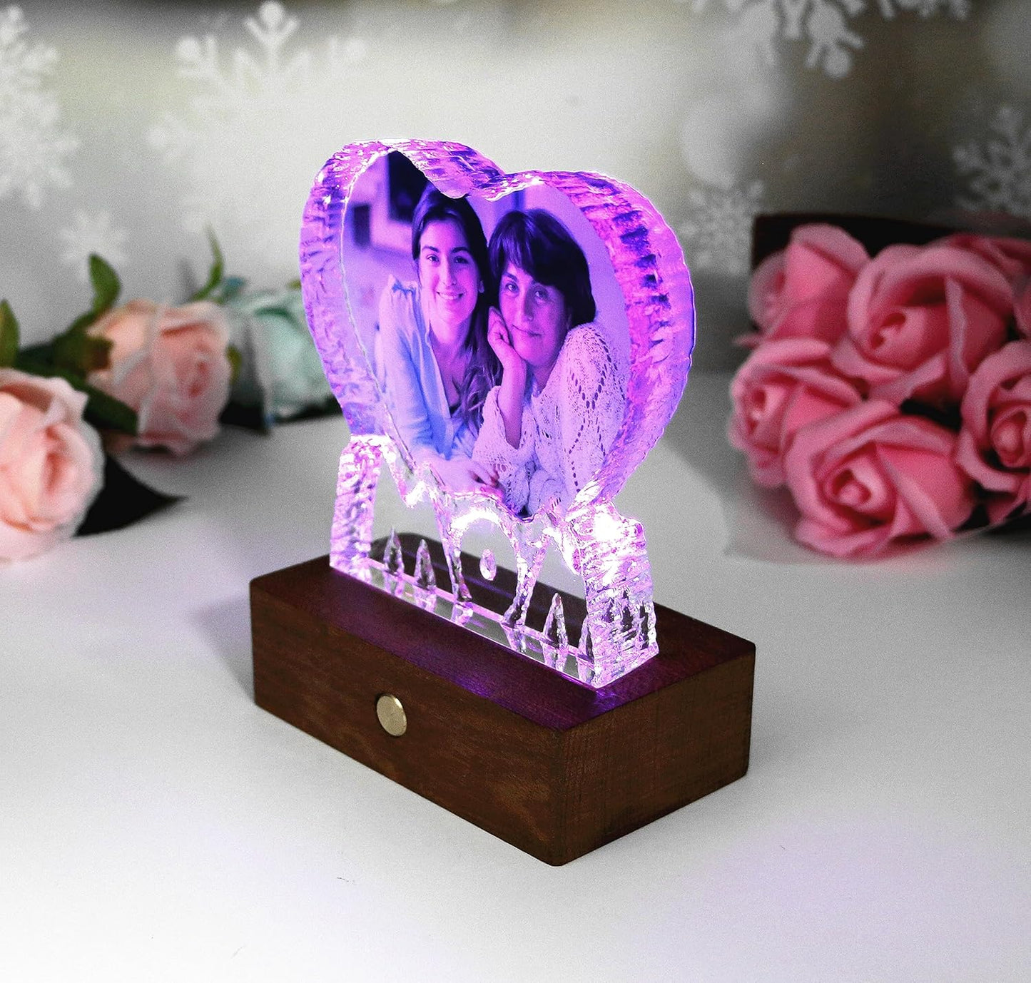 FANF&YKPY Gifts for Mother Personalized Custom Heart-shaped Crystal Photo frame, Gift for Mother, Mom, Wife, Women,Grandmother for Christmas, Mothers Day, Birthday, Wedding Anniversary