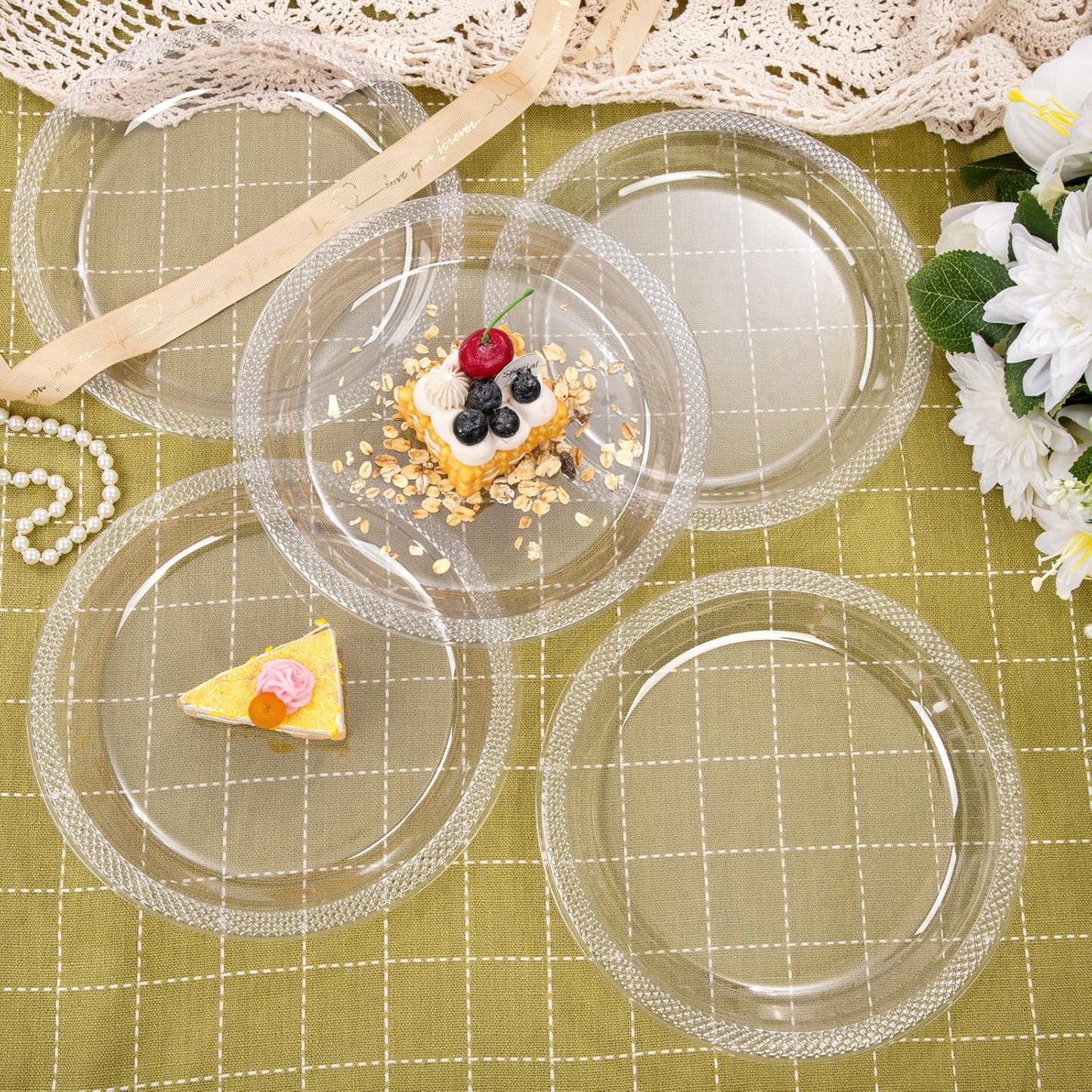 WELLIFE Clear Party Plates 9 Inch -150 Count for Party, Disposable Plastic Dinner Plates for Birthday Wedding Engagement Easter