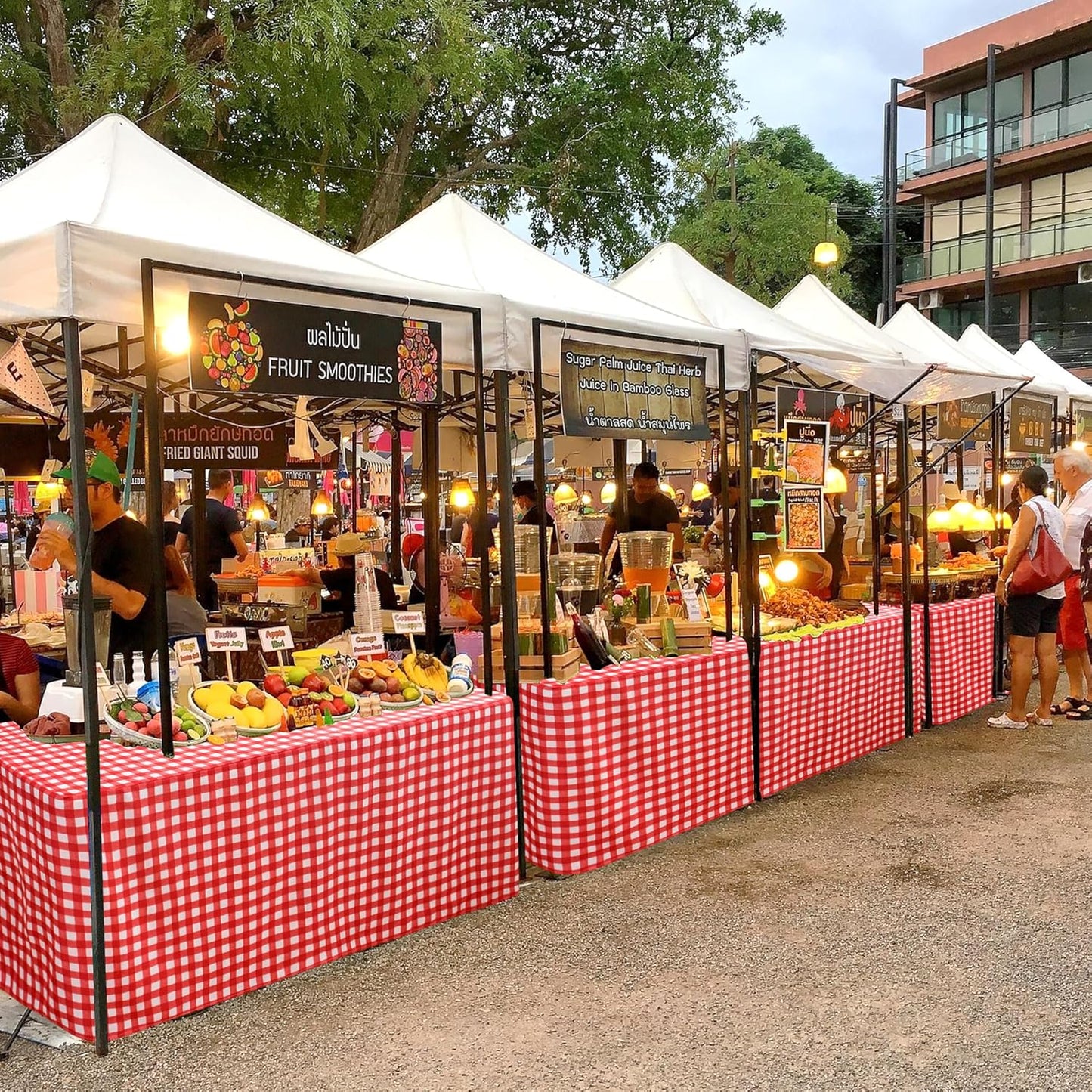 HolidayIdeas 2 Pack Checkered Fitted Table Clothes - 48 x 24 Inch - Rectangle Tablecloths for 4 Foot Tables, Buffalo Plaid Table Covers for Party, Picnic, Trade Show (Red and White)