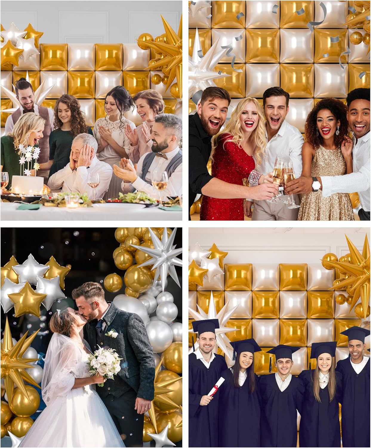 147pcs White and Gold Balloon Garland Arch Kit - 36pcs Square Foil Balloons Wall Backdrop for Wedding Engagements Birthday Bridal Shower Graduation Prom Party Decorations
