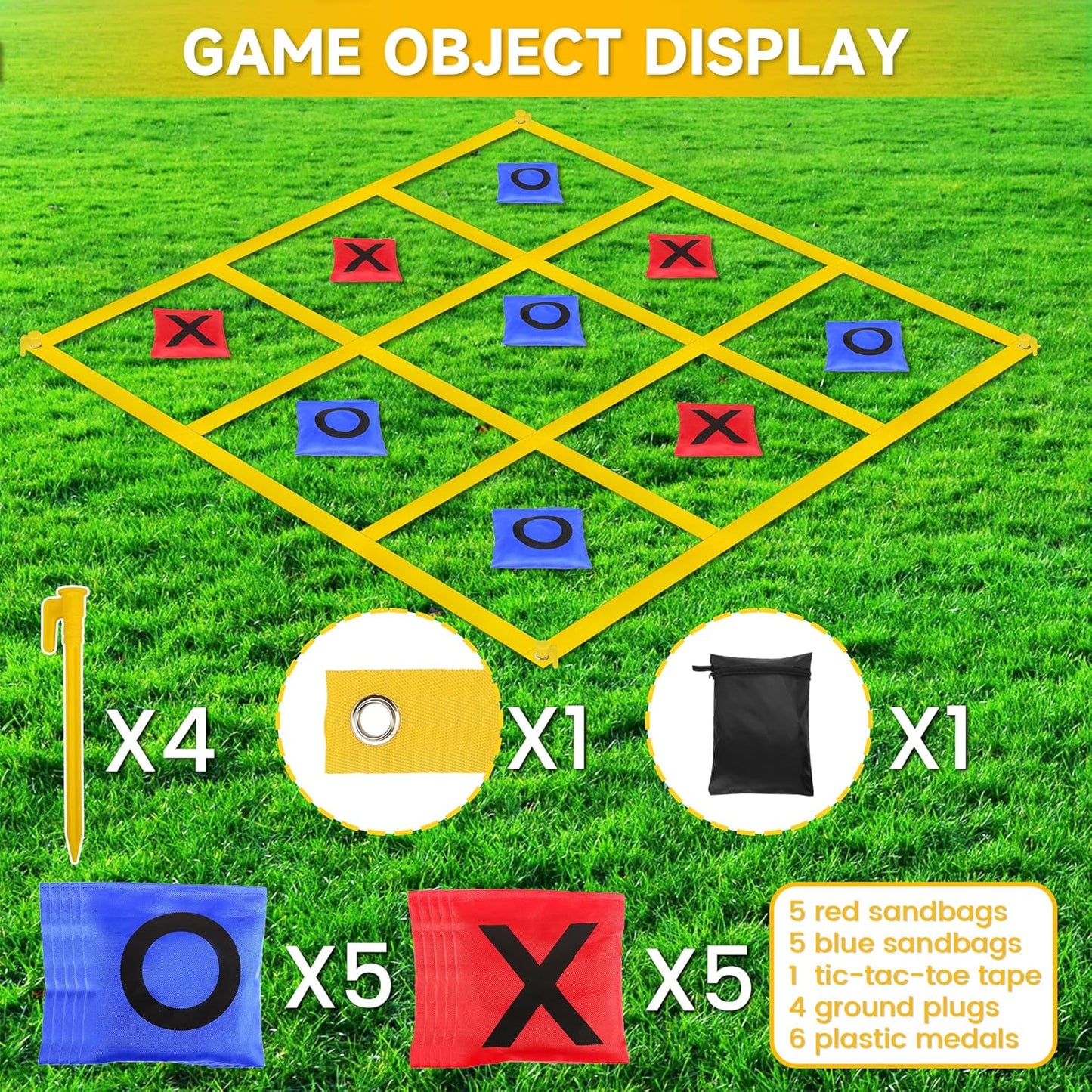 Outdoor Giant Tic Tac Toe Bean Bag Toss Games for Kids Adults Family, Large Outside Lawn Yard Backyard Carnival Field Day Game, Beach Picnic Camping Birthday Party Family Reunion Games