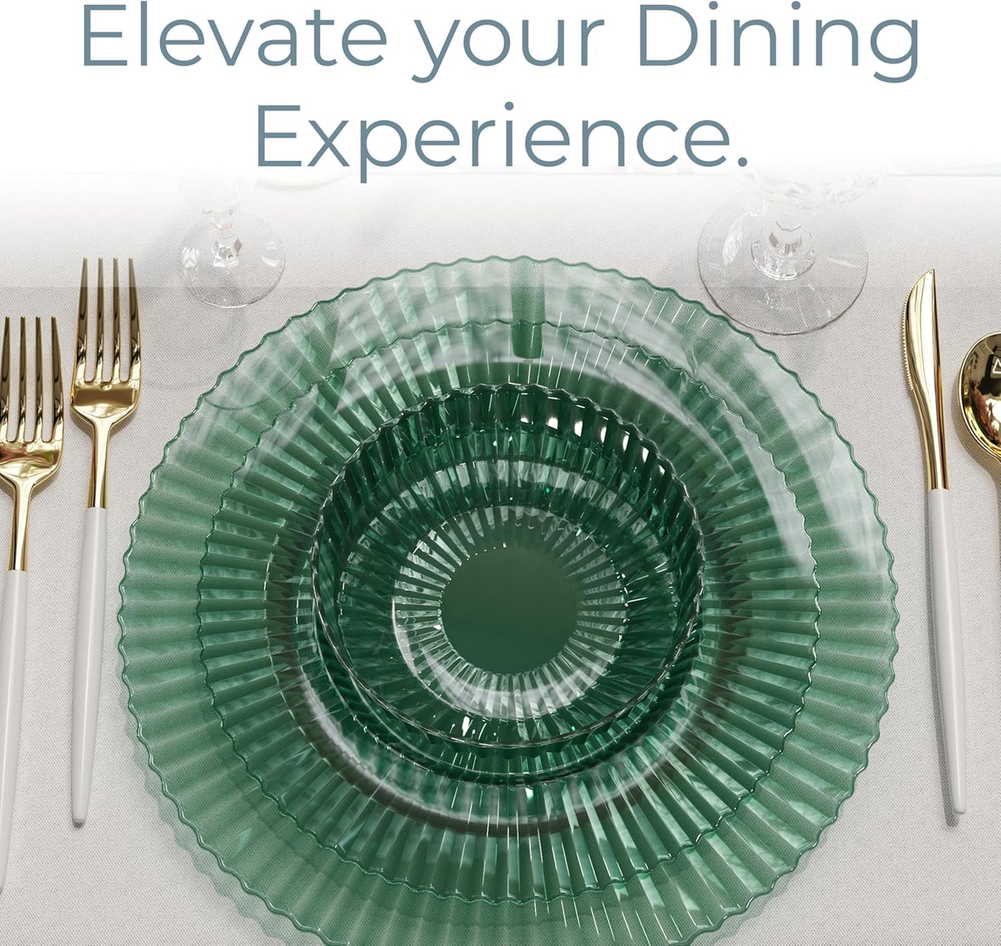 Exquisite 80 Piece Plastic Disposable Plates Set For 40 Guests I 20 X 9 Inch & 40 X 11 Inch Disposable Plastic Plates | Color: Green| Great for Weddings Parties And Formal Occasions