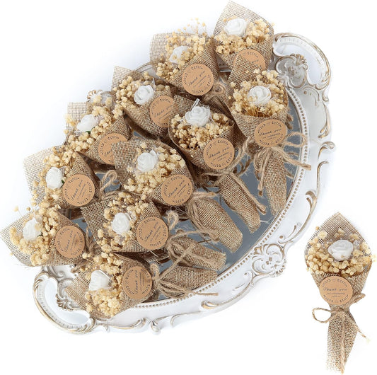 20-Piece set Mini Magnet Dried Flowers Bouquet for Wedding Favours for Guests, Baby Shower Party Favors, Bridal Shower Gifts, Wedding Return Gifts. (white)