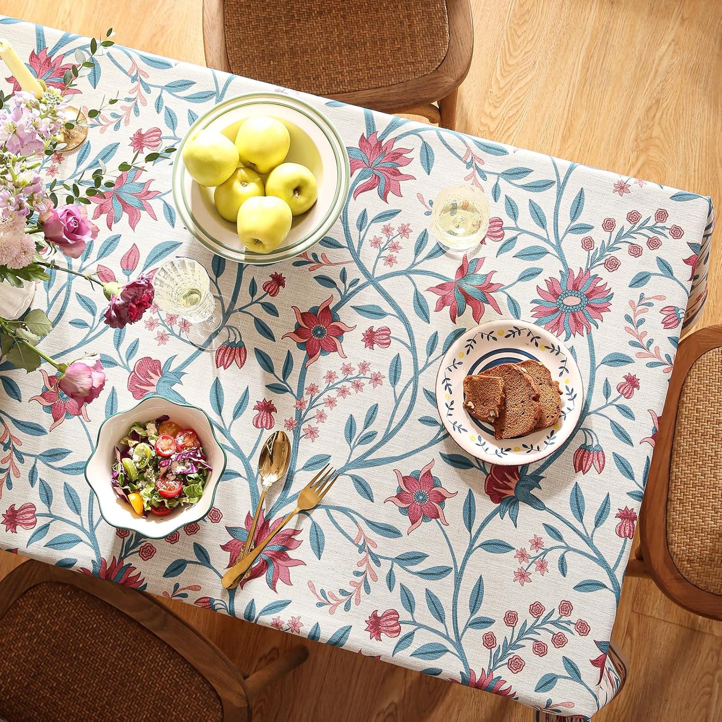 Designer Linen Rectangle Tablecloth,Vintage William Morris Wrinkle Resistant Floral Table Cloth,Decor Table Cover for Kitchen,Dining,Thanksgiving,Christmas,Party,63"*87"-Dorodango B