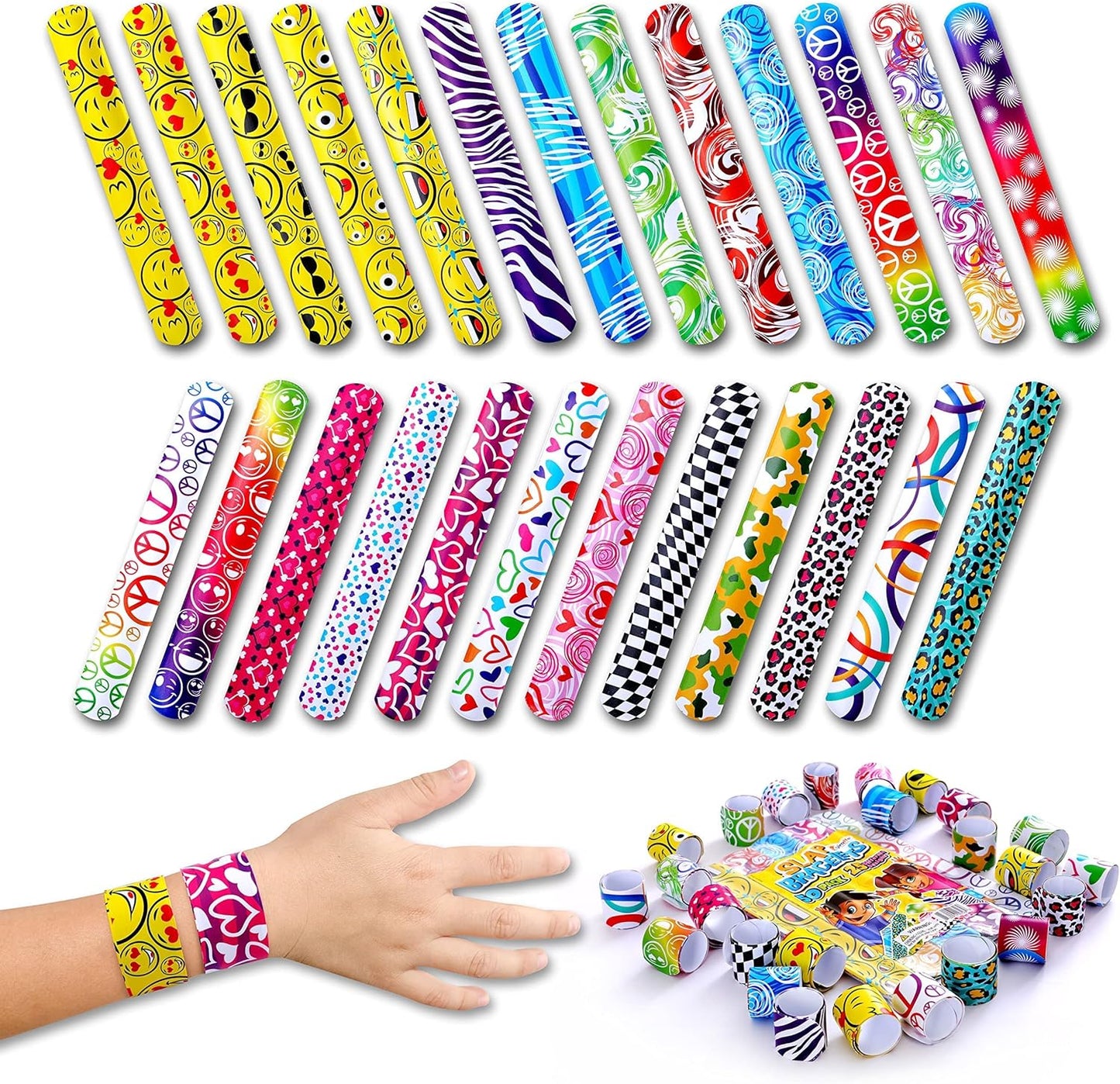 Giraffe Manufacturing 50 Pcs Slap Bracelets for Kids - Colorful Snap Bracelets Kid Bulk Party Favors for Kids, Goodie Bag Fillers Slap Bands, Carnival Prizes, Classroom & Halloween Bulk Toys