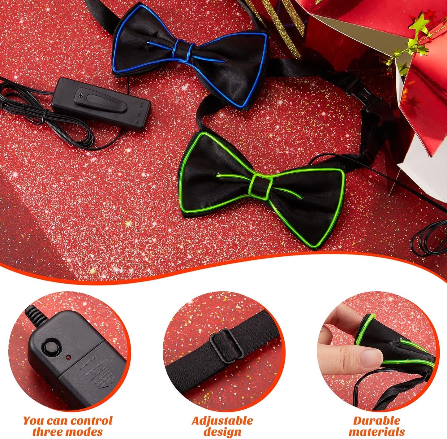 Hercicy Light up Bow Tie for Men LED Neon Bowtie Funny Ties Women Glow in the Dark Party Costume
