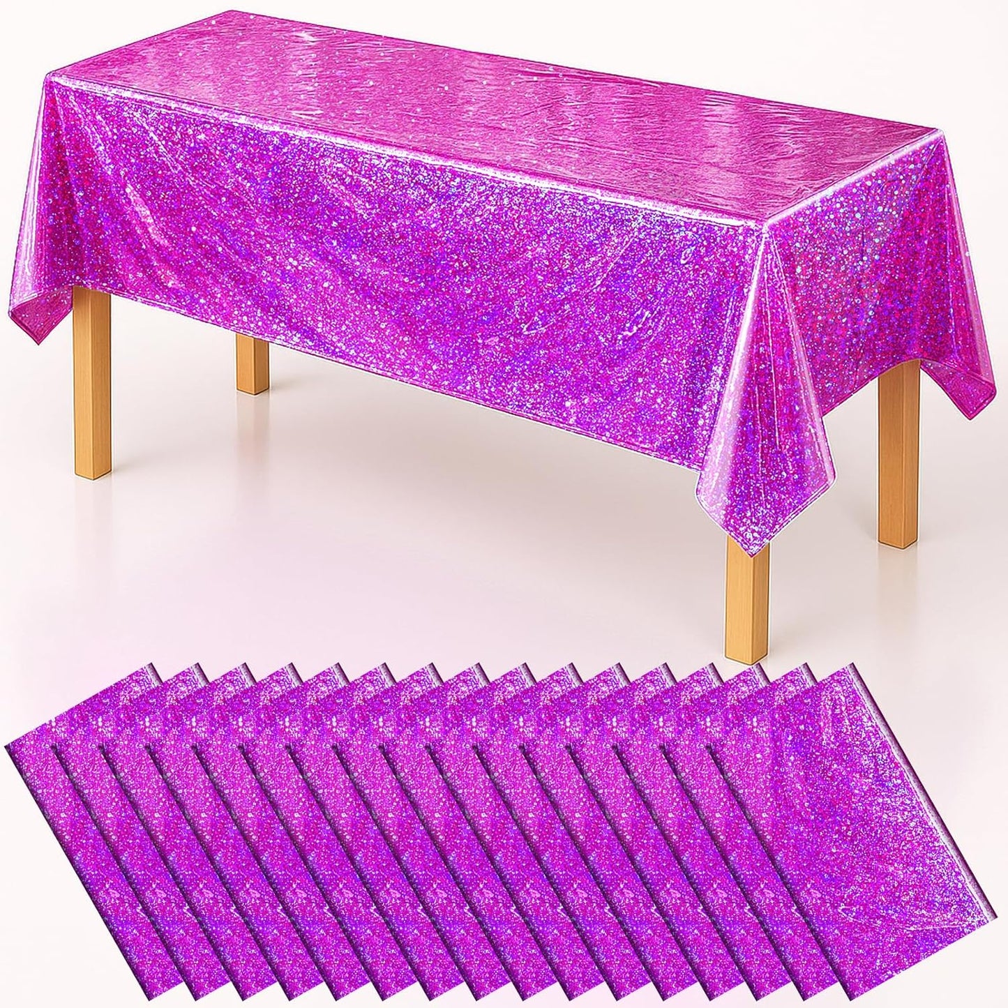 Iridescent Plastic Tablecloth 54" x 108" Shiny Party Table Cloth Rectangle Laser Disposable Table Covers Holographic Foil Party Decoration, Birthday, Wedding, Christmas Decorations (16, Pink Purple)