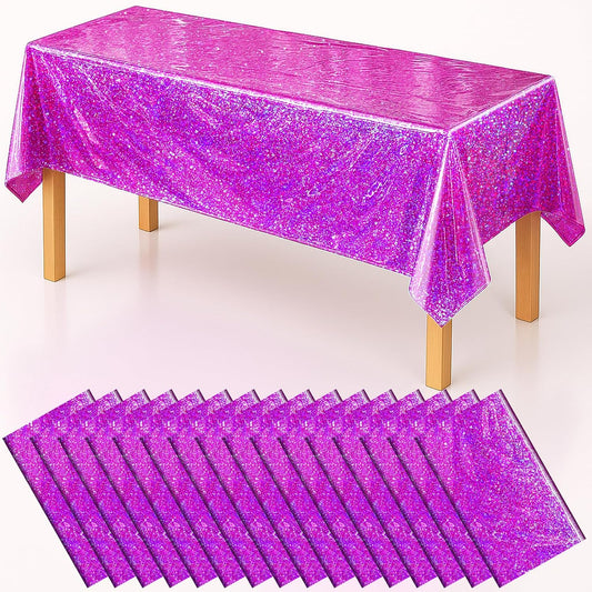 Iridescent Plastic Tablecloth 54" x 108" Shiny Party Table Cloth Rectangle Laser Disposable Table Covers Holographic Foil Party Decoration, Birthday, Wedding, Christmas Decorations (16, Pink Purple)