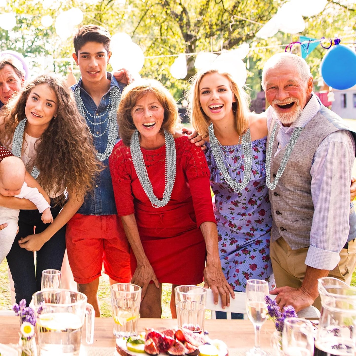 200PCS Mardi Gras Necklaces, 33" Silver Beads, Parade Party Bulk for Christmas, Pirate, Baby Shower, Wedding, Birthday Party Favors Supplies Decor